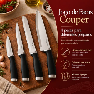 Jogo De 4 Facas Couper Em Aço Inox Cozinha Churrasco Cortes Profissionais