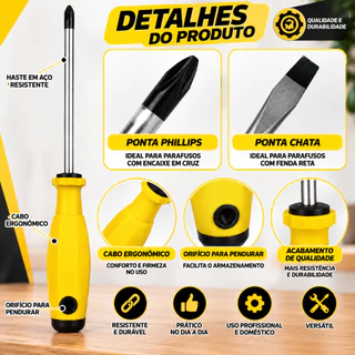 Conjunto De Chaves De Fenda Grande Ponta Magnética Cabo Ergonômico Ferramenta Profissional - MZ