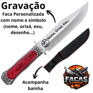 Faca Ritualística com Gravação Personalizada Exu Orixá Madeira Vermelha e Inox Detalhado