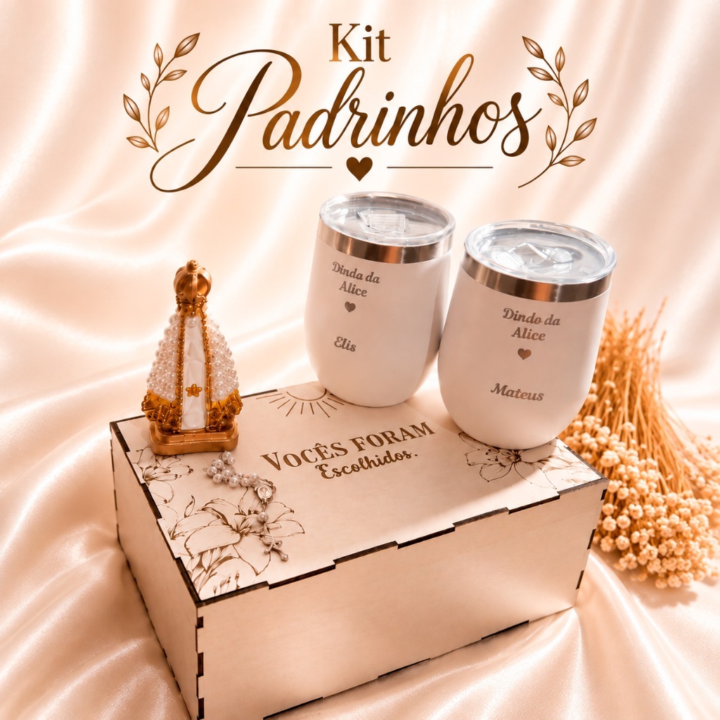 Kit Convite Personalizado Padrinhos de Batismo ou Casamento com Copos ...