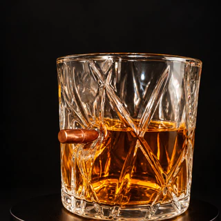 Copo De Whisky Diamante Com Projétil.308 Incorporado 300ml Com Caixa