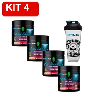 Kit 4 Pré-Treino Abduzido NitroMax 300g + Coqueteleira 200mg Cafeína Beta-Alanina Arginina Pump Sabores