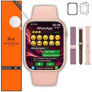 Relógio Smartwatch W12 Mini Série 12 Microwear Amoled NFC 42mm Responde Mensagens por Voz envia foto Original