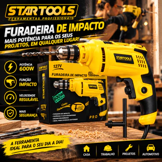 Furadeira Impacto Portatil Alta Potencia Perfil Compacto 127 Volts Amarela