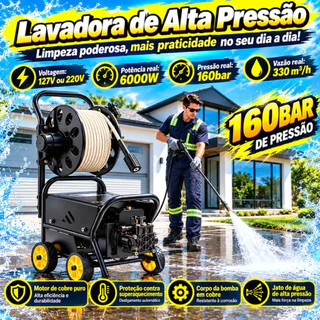 6000W Lavadora De Alta Pressão Carro Profissional + Rolo Mangueira Laranja/preto 127v/220V 60 Hz