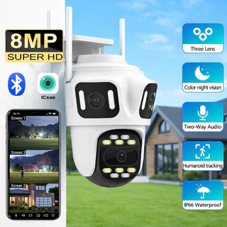 Câmera de segurança à Prova D’Água 3 lentes KIT WiFi 8K HD 360° Detecção de Movimento Visão Noturna