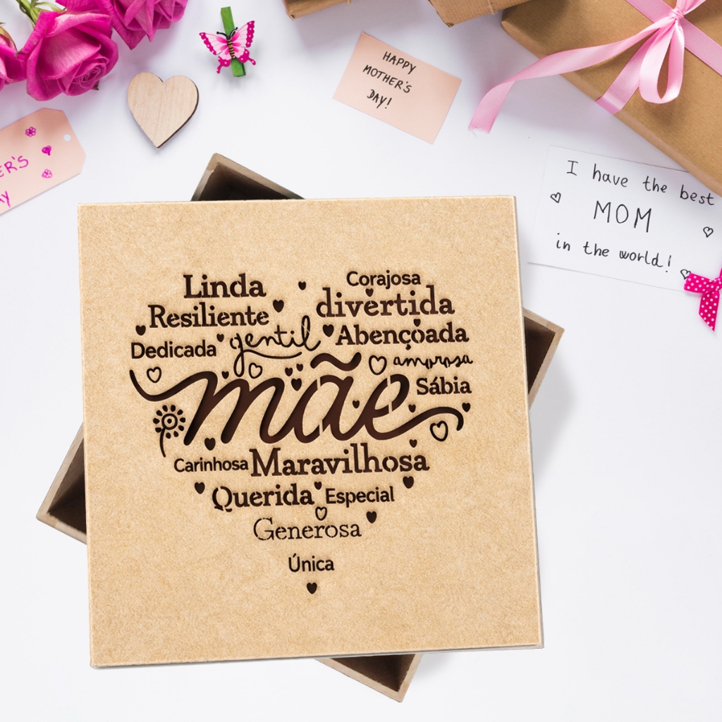 Caixa Dia das Mães MDF Decorada Presente Criativo Para Mãe 15x15X5 Lembrancinha Empresas em Oferta na Shopee
