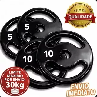 Kit Anilhas Emborrachadas Musculação 30kg (2x10kg + 2x5kg) Academia Peso Para Exercícios