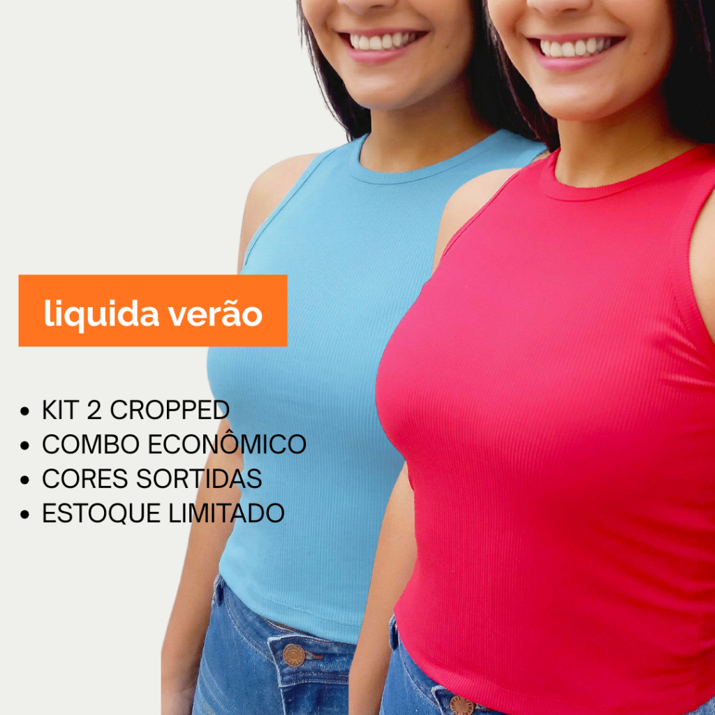 Kit 2 Blusas Cropped Feminina Canelada Regata Combo Econômico