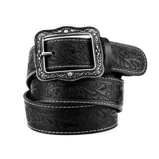 Cinto Feminino Para Rodeio Entalhado Floral Em Couro Legítimo Estilo Sertanejo Blogueira