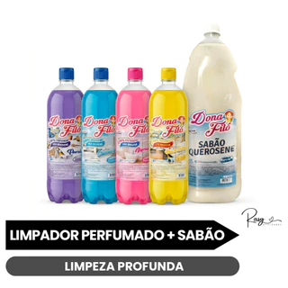 Limpador Perfumado Dona Filó 1L + Sabão Com Querosene 2L Limpa Piso Desengordurante Brilho Intenso em Oferta na Shopee