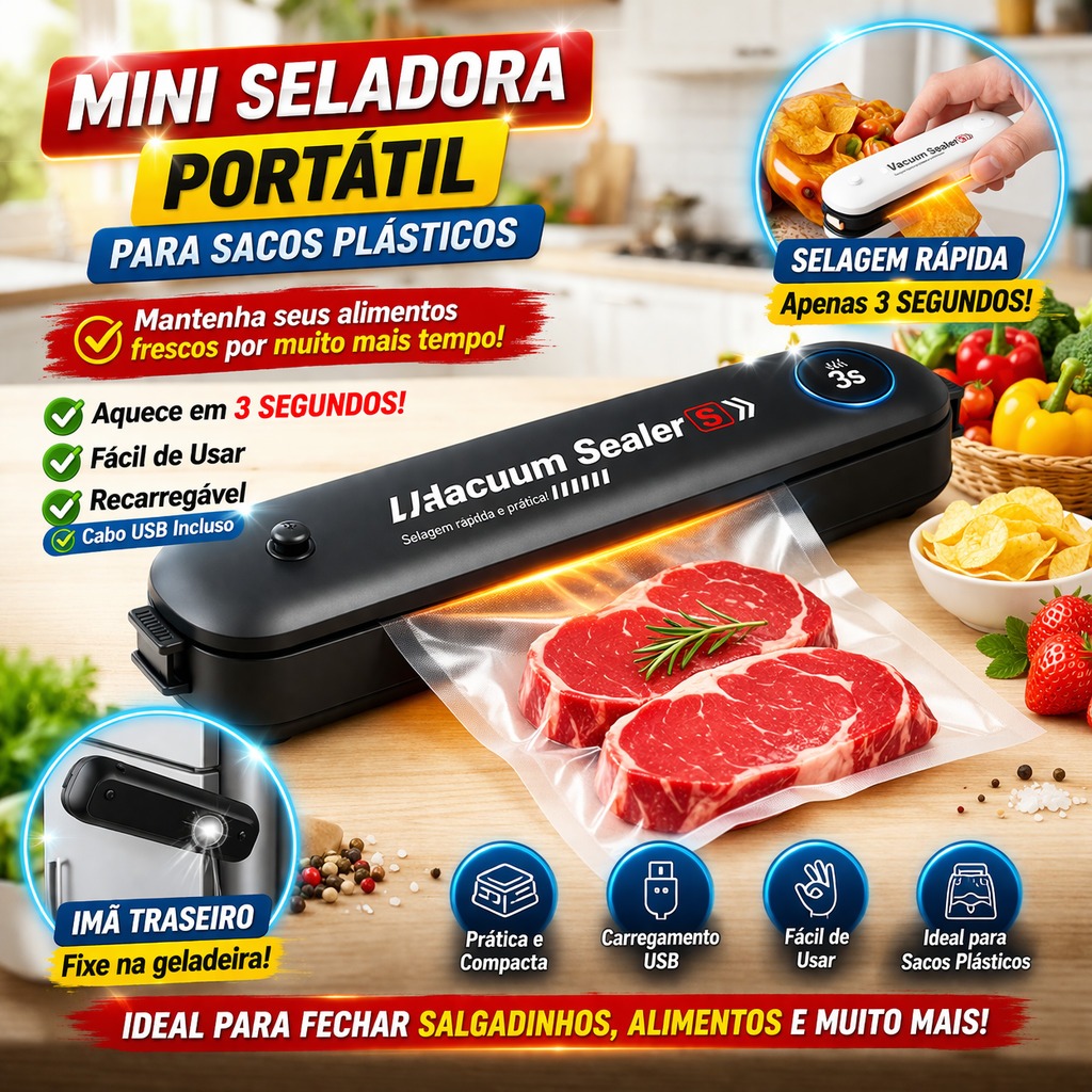 Seladora a Vácuo Profissional Bivolt Alimentos Hermética Automática AI ...