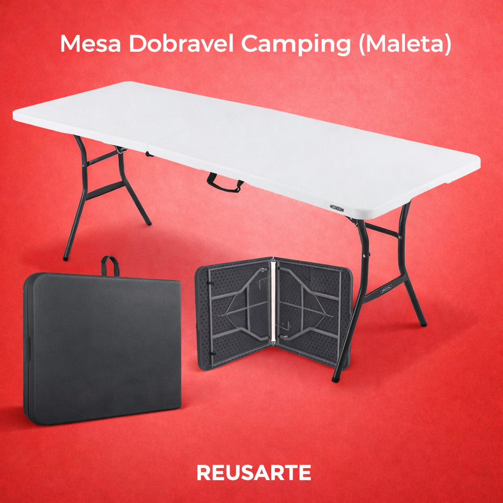 Mesa Portátil Dobrável 1,80m 6 Lugares 100kg