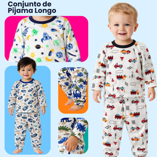 Kit 4 peças de Pijama Infantil Menino Estampas Sortidas Manga Comprida Pijama Manga Longa em Oferta na Shopee