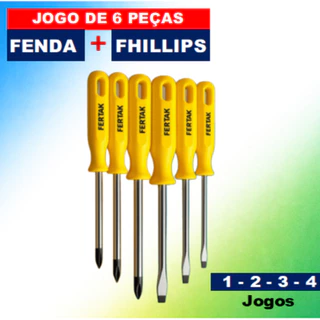 Jogo de Chave de Fenda + Phillips FERTAK 6 Peças Profissional Reforçado Alta Durabilidade Mecânica