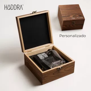 Kit Drink Copo de Wiskhy com Caixa de Madeira Personalizada + Copo de Vidro + Pedras de Gelo Premium