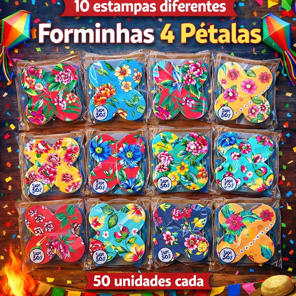 Forminha 4 pétalas Festa Junina Chita - Plac Festas - Estamp