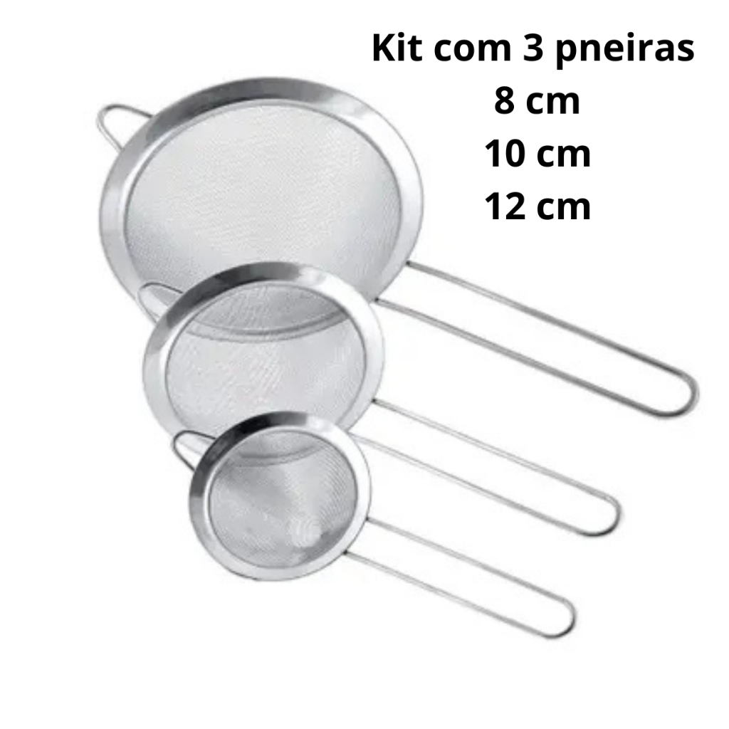 Jogo 3 Peneiras P M G em Aço Inox Luxo Utensílios De Cozinha