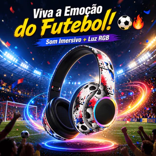 Fone de Ouvido Bluetooth RGB Sem Fio Estilo Futebol Over-Ear Som Potente Bivolt Compatível Celular Gamer