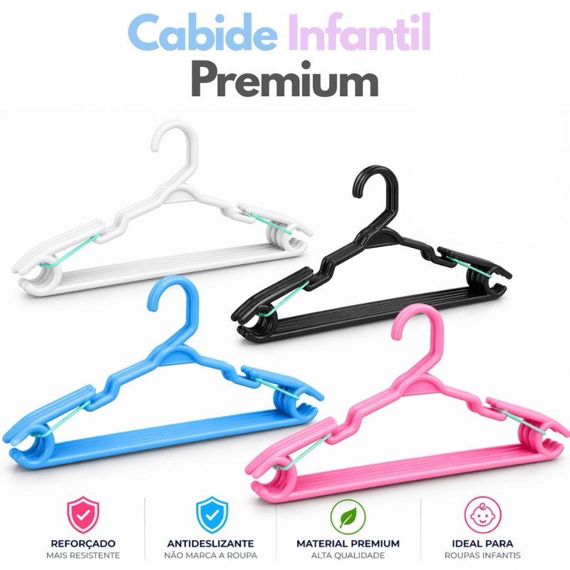 Cabide Reforçado Infantil Baby até 100 unidades Rosa, Azul, Preto ...