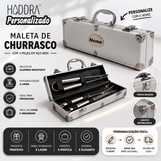Kit Churrasco Personalizado com Nome Maleta Inox 3 Peças Presente Dia dos Pais e Brindes