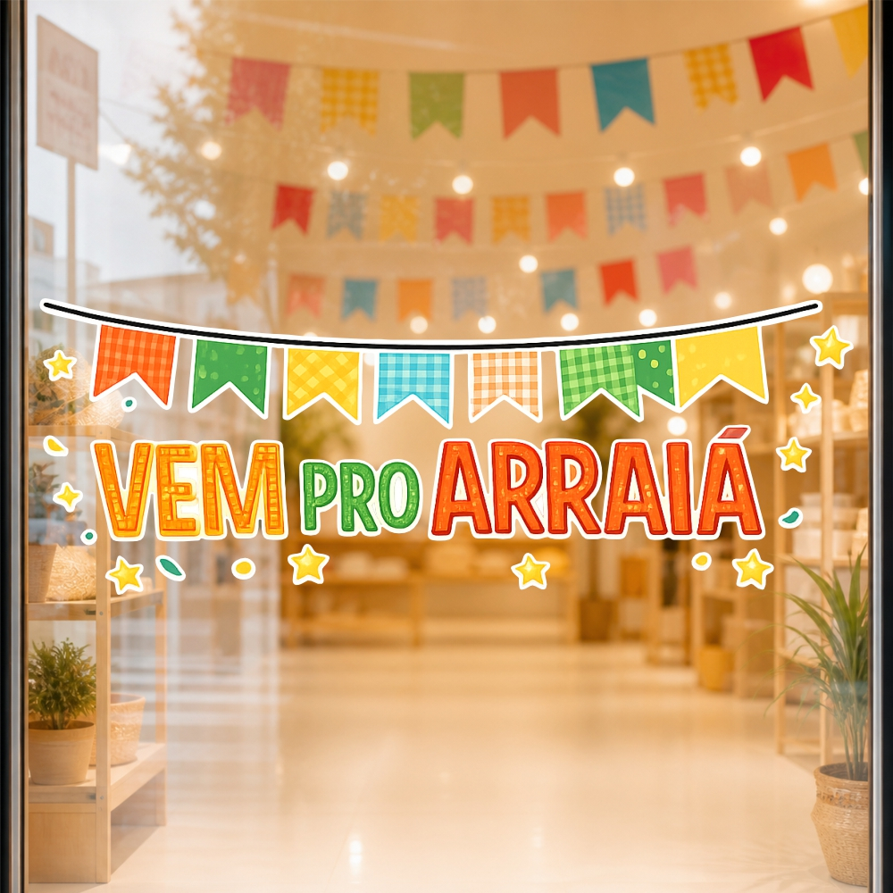 Adesivo Vitrine Festa Junina VEM PRO ARRAIÁ | Decoração Loja Vidro São ...