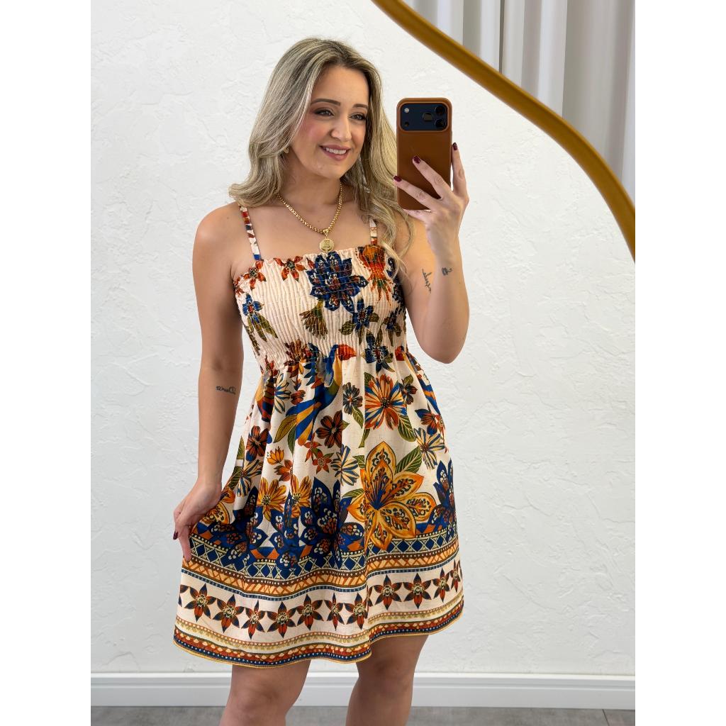 Vestido curto estampado com alças reguláveis — foto 2