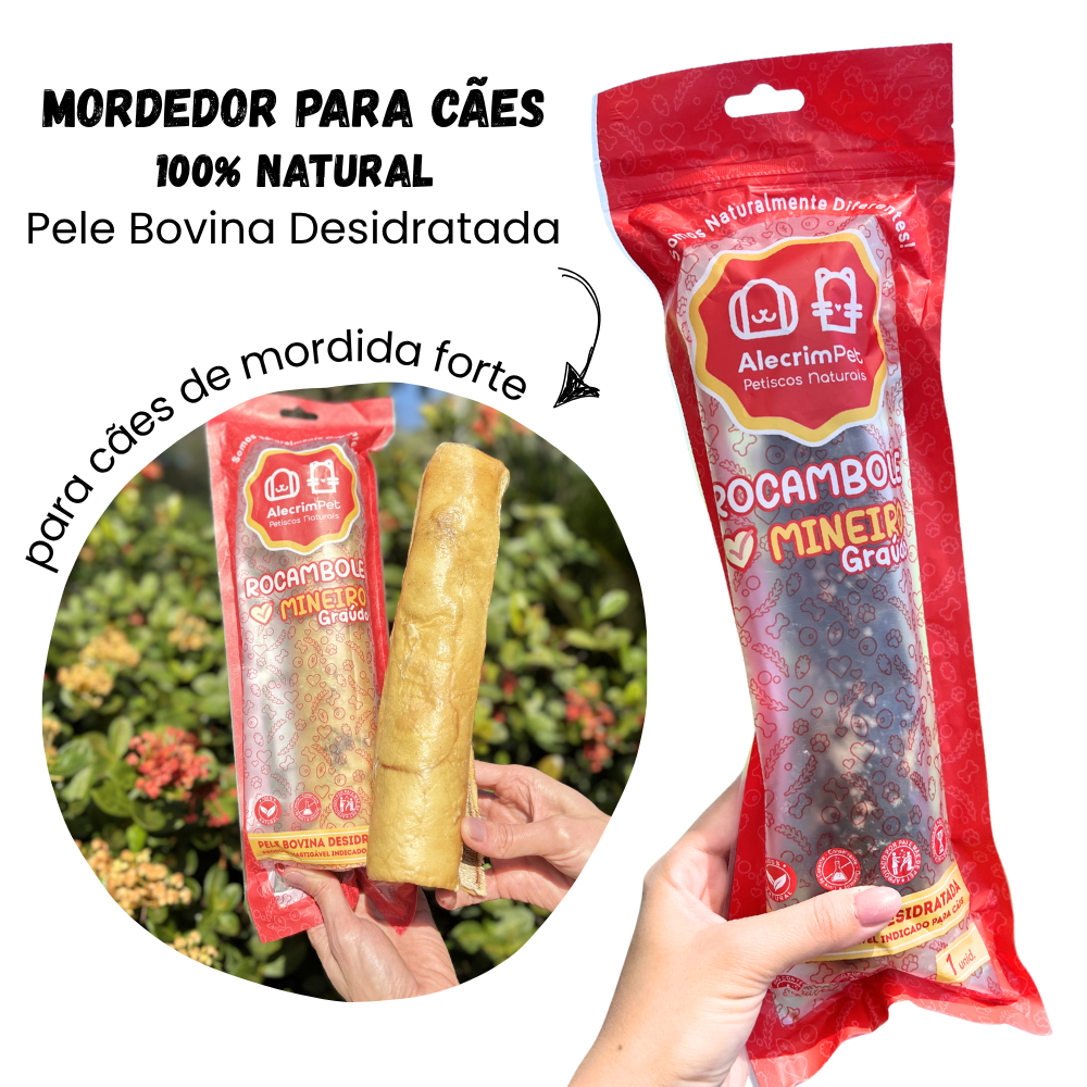 Rocambole Mineiro Graúdo Pele Bovina Mordedor Natural para Cães 1 unid - Alecrim Pet