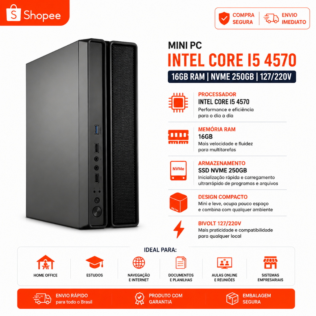 Mini Pc Intel Cpu Core Intel Core I5 4570 16gb Nvme 250gb 127/220v
