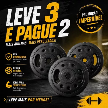 2x Anilhas de 5kg 1x anilha 5kg brinde Kenkorp Leve 3 Pague 2 TOTAL 15KG