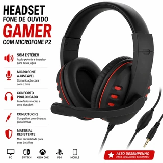 Headset Fone De Ouvido Gamer Com Microfone P2 Para PC Computador Headphone Videogame Celular