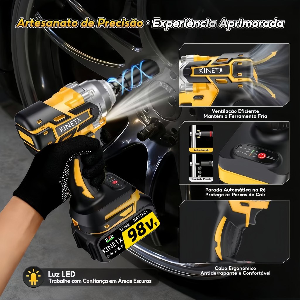 Kit Chave de Impacto Elétrica 880NM 68VF 2 Baterias Com Maleta