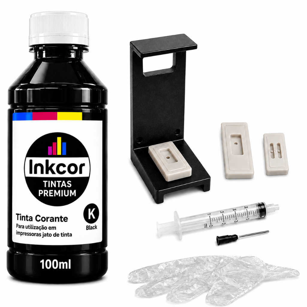 Tinta Inkcor para Recarga de Cartuchos Compativel com Impressora HP Cartucho 668 667 664 662Preto