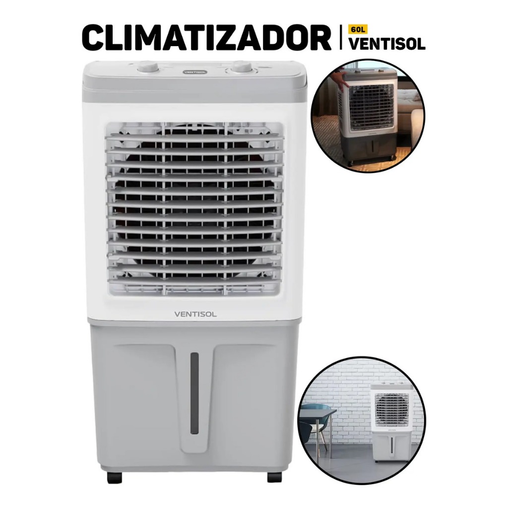 Climatizador de Ar Ventisol Portátil Potente Clin 60 Pro CLIN60PRO-02, 60 Litros, 150W, Branco/Cinza