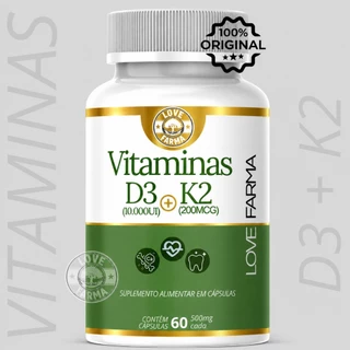 Vitamina D3 (Colecalciferol) + Vitamina K2 (Menaquinona) - 60Cáps - Envio imediato