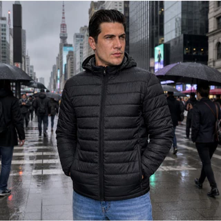 Jaqueta Puffer Bobojaco Masculina Com capuz Removível Corta Vento Blusa de Frio Repele Água
