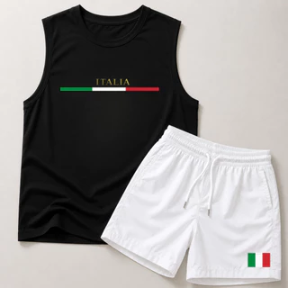 Conjunto Masculino Itália Regata Machão + Short Tactel Premium – Moda Praia, Academia e Casual