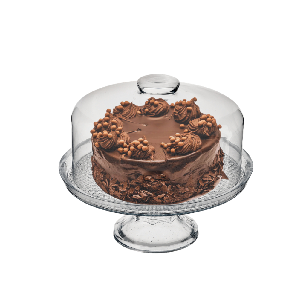 Boleira de Vidro com Pé e Tampa Vitazza Prato 28cm para Bolo, Doces, Sobremesas, Decoração