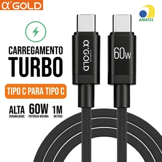 Cabo Tipo C para Tipo C 1Metro 60W AGold Carregamento Rápido, Ultra Resistente Reforçado para Celular, Tablet e Notebook