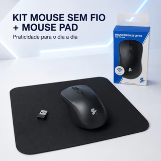Kit Mouse Sem Fio 2.4GHz 1000 DPI com Mouse Pad 20x24cm para Ambidestro PC Notebook e Home Office