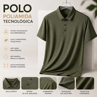 Polo Poliamida Tecnológica Premium Anti Odor Conforto Masculina