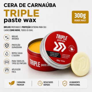 Kit Cera Carnauba Triple Paste Wax 300g Autoamerica + Pano De Microfibra Para Polimento E Espelhamento Automotivo