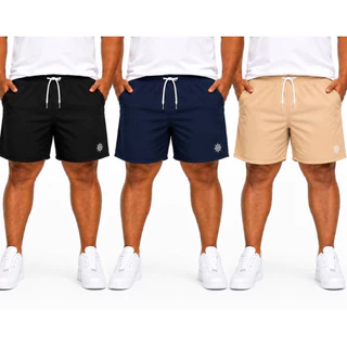Kit 3 Shorts Tactel Masculino Plus Size com Elastano G1 G2 G3 Academia Praia Casual