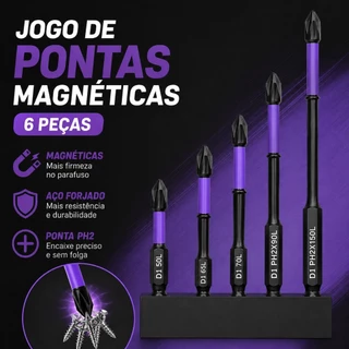 Kit 6/12/18 Bits Phillips PH2 Magnéticos Antiderrapantes 25 a 150mm para Furadeira e Parafusadeira