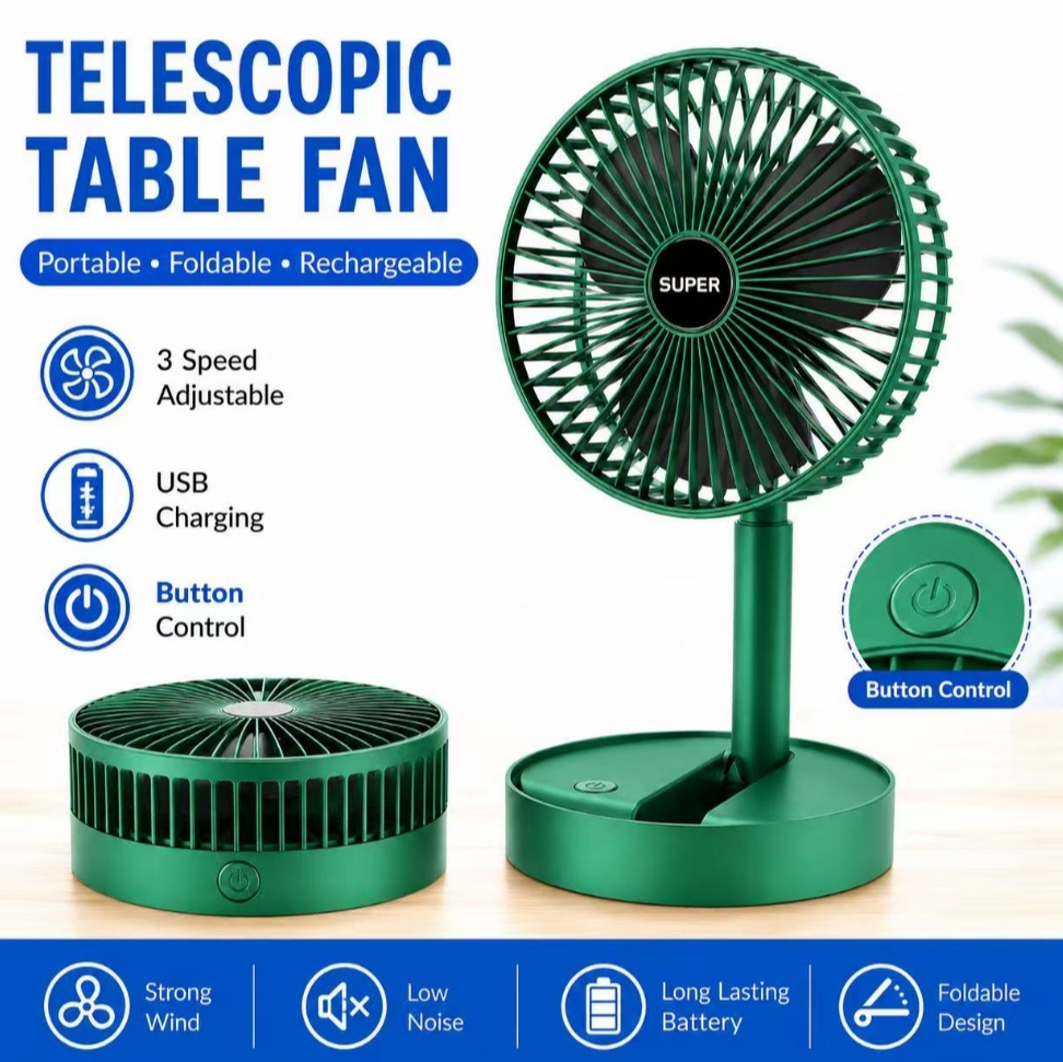 Mini Ventilador De Mesa Portátil Retrátil Dobrável USB Recarregável Sem Fio