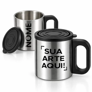 Caneca Inox Café 180ml Personalizada - Tampa Alça Presente Brinde Trabalho Escritório Dia a dia