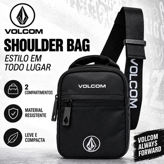 Shoulder Bag Volcom Masculina Bolsa Transversal Preta Alça Regulável 2 Compartimentos