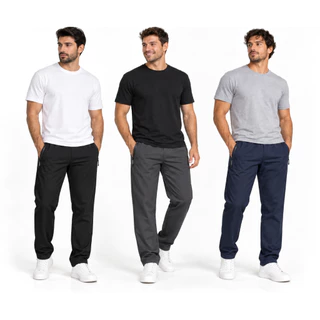 Calça Tactel Masculino 3 Bolsos Com ziper Premium Reforcada Lisa