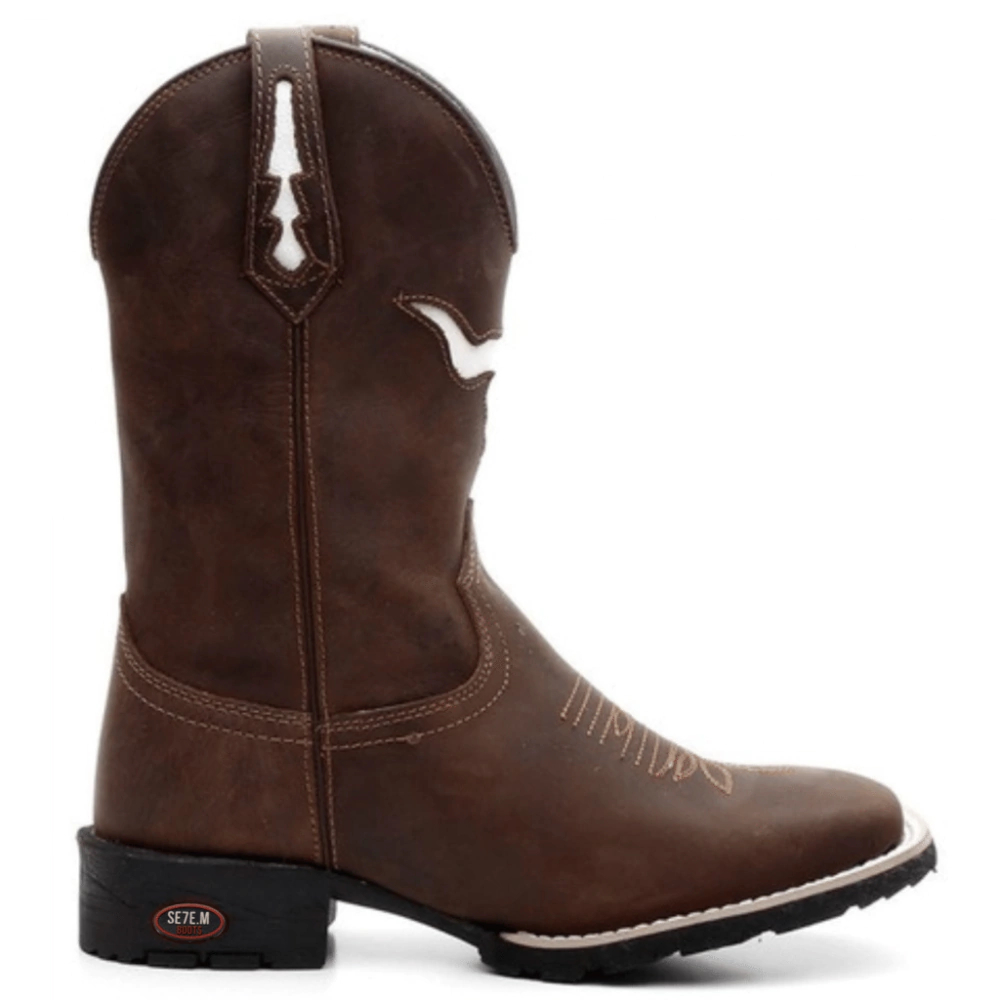 Bota Texana Boi Branco - 7M Boots Couro Crazy Horse Café | Shopee