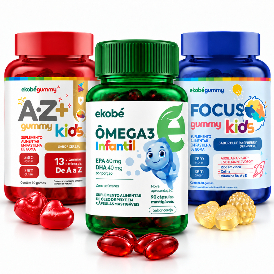 Kit AZ Kids Gummy - Õmega 3 infantil - Focus Kids Gummy - Imunidade Antioxidante Aprendizado Visão - Marca Ekobé